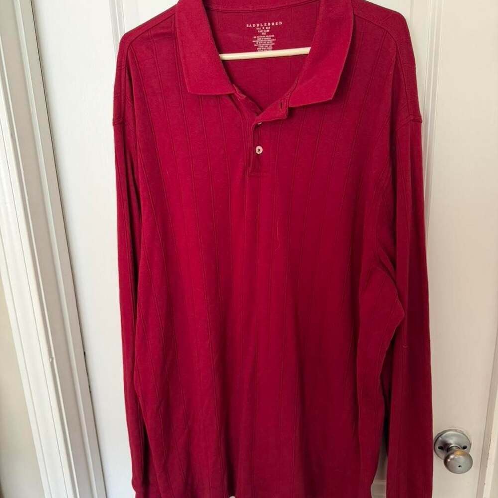 Saddlebred Tall Man Long Sleeve Polo Shirt Red 2XLT